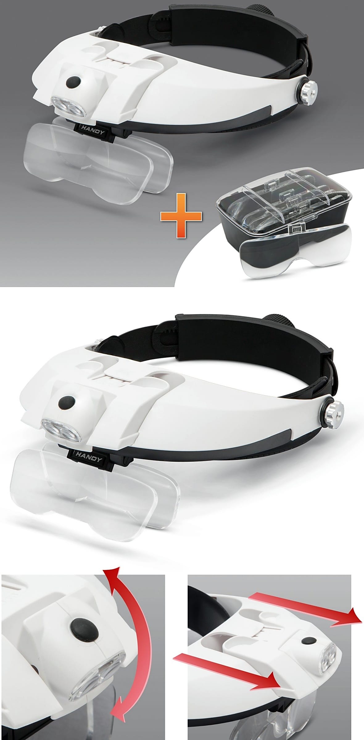 Lupa De Cap Cu Iluminare 2x Led Cu Lentila Dubla 1x 1.5x 2x 2.5x 3.5x Handy