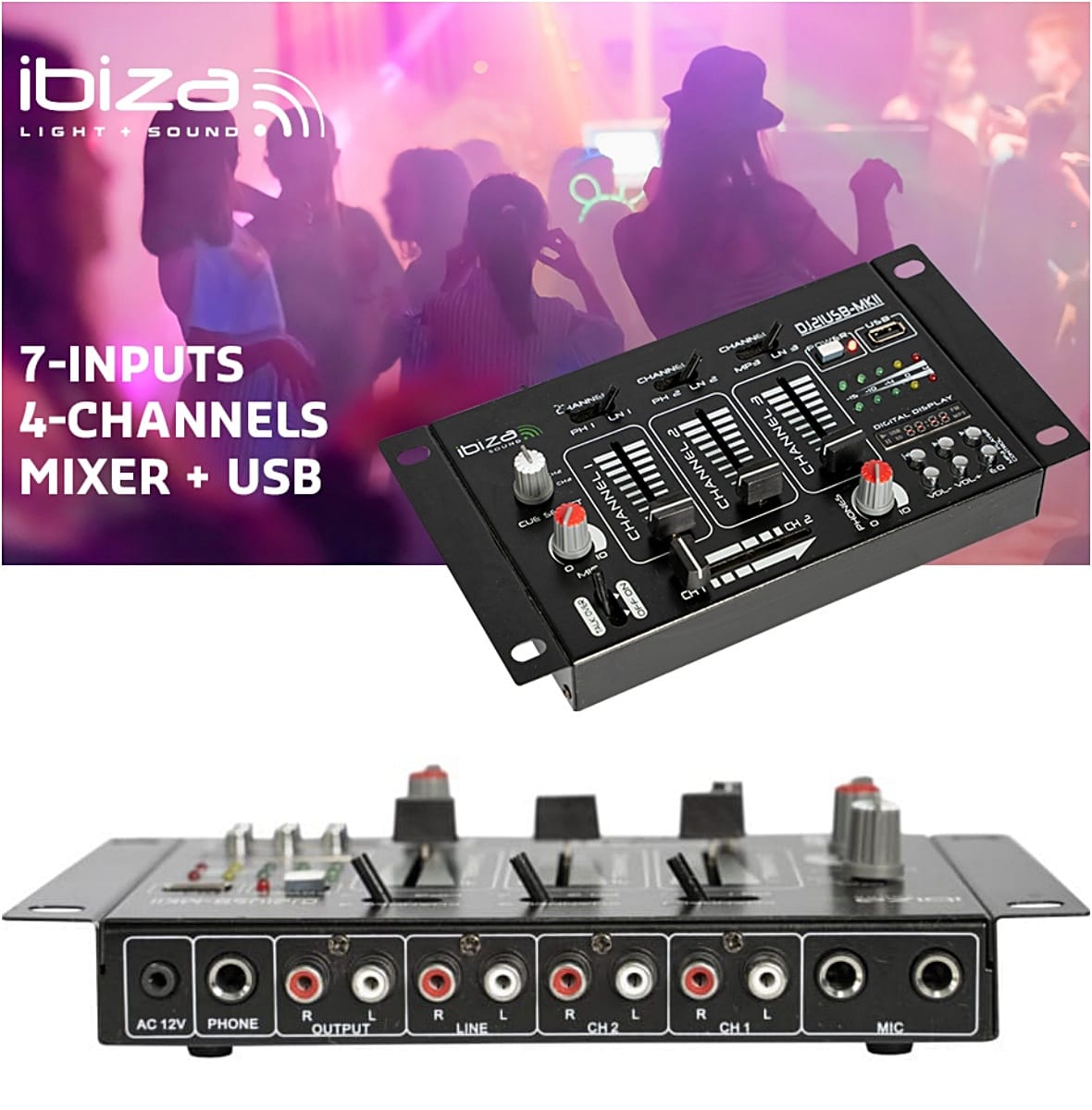 Mixer Dj Usb Cu Afisaj Cu Led Uri Ibiza Dj21usb Mkii