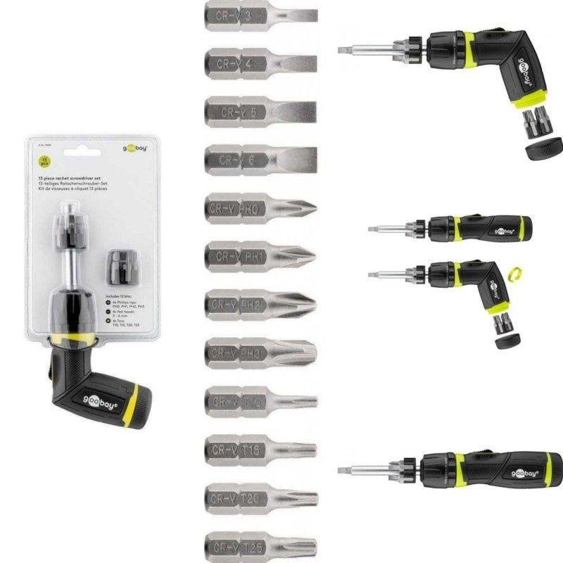 Set Surubelnita Cu Clichet 12biti Crv 4x Phillips Ph0 Ph1 Ph2 Ph3 Capete Plane 4x 3mm 4mm 5mm 6mm 4x Torx T10 T15 T20 T25 Goobay