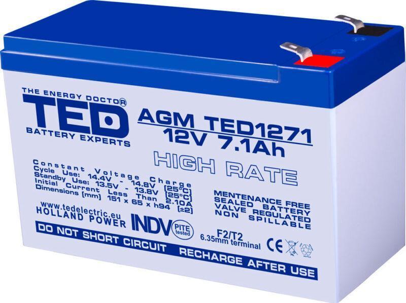 acumulator agm vrla 12v 71a high rate 151x65x95mm f2 ted battery expert holland