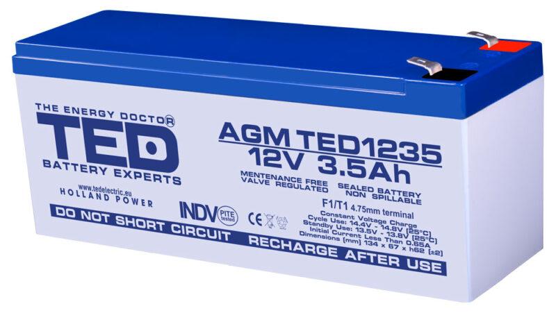 acumulator plumb acid 12v 35ah f1 134mmx67mmxh62mm agm ted1235f1
