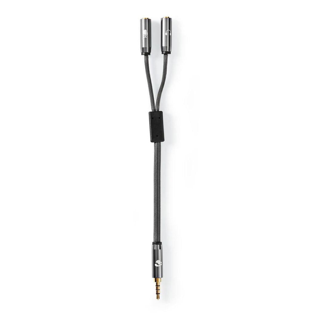 adaptor audio pentru casti si microfon jack 35 mm tata 2x 35 mm mama nedis gri metal 1
