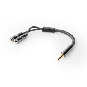 adaptor audio pentru casti si microfon jack 35 mm tata 2x 35 mm mama nedis gri metal