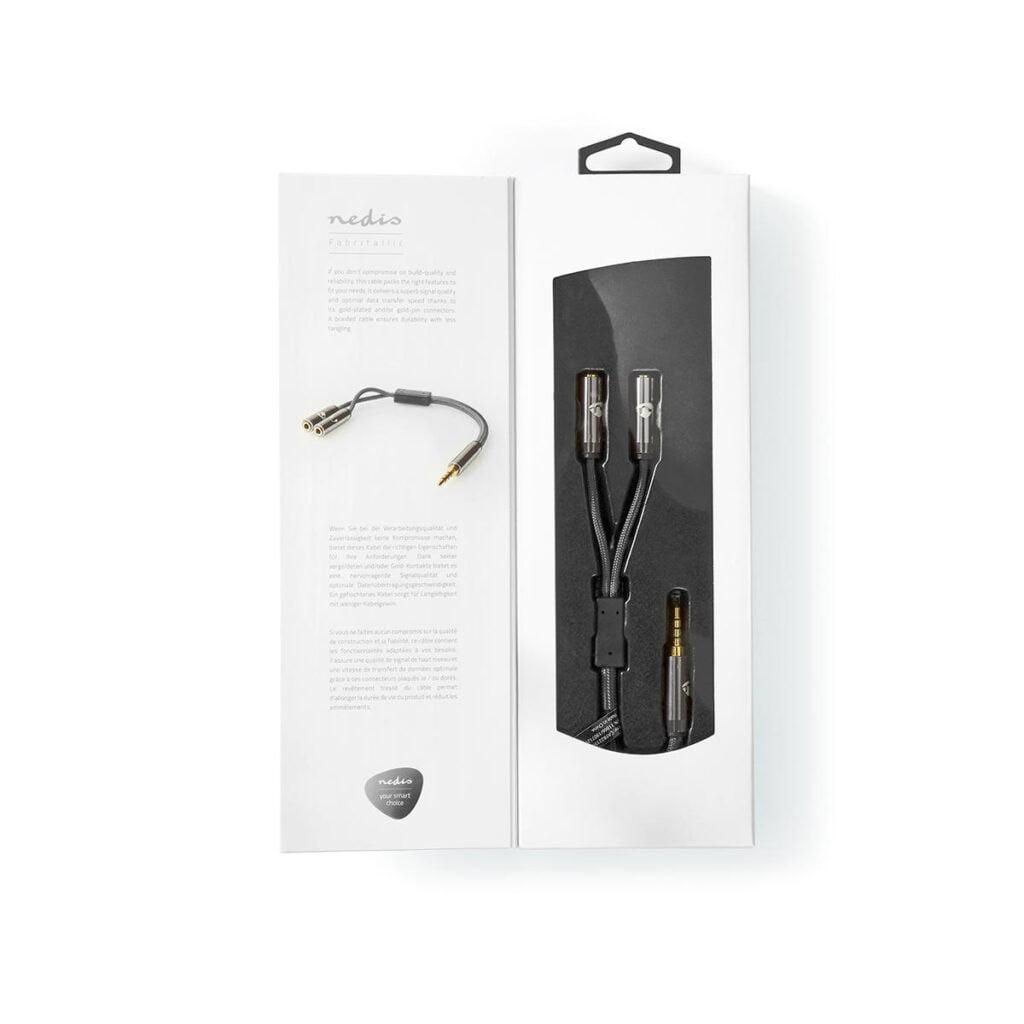 adaptor audio pentru casti si microfon jack 35 mm tata 2x 35 mm mama nedis gri metal 7