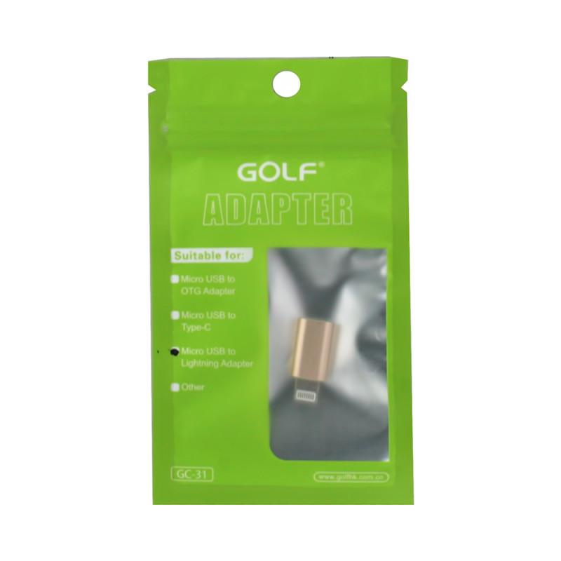 adaptor conector mama micro usb iphone ligtning tata auriu golf 1