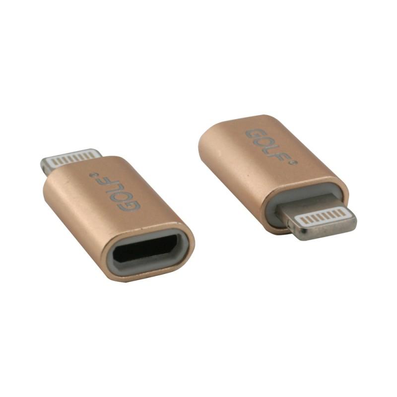 adaptor conector mama micro usb iphone ligtning tata auriu golf