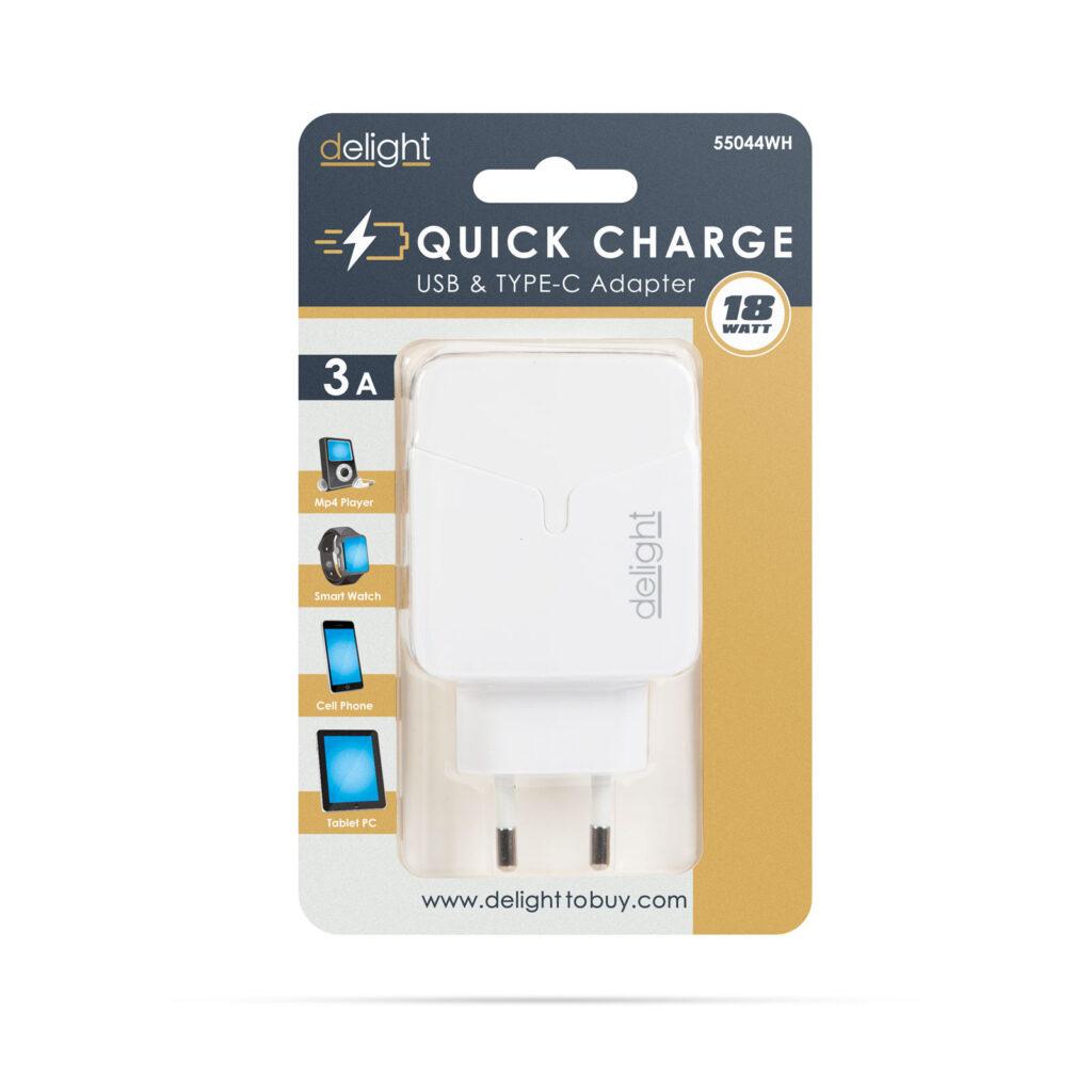 adaptor incarcator de retea usb usb type c pd18w quickcharge 30 cu incarcare rapida alb delight 2