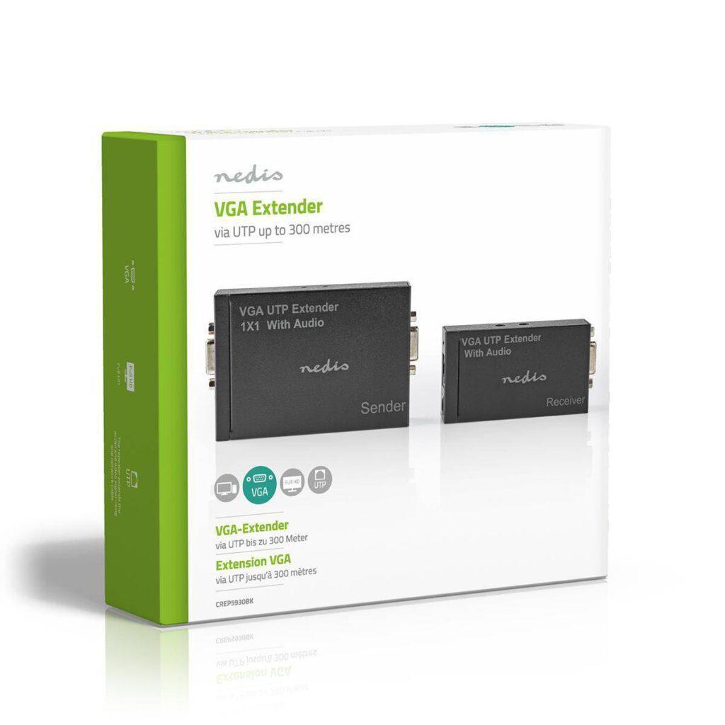 adaptor prelungitor vga full hd audio prin cablu utp nedis 8