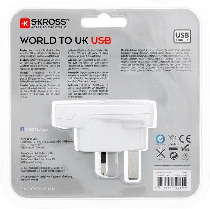 adaptor priza skross universal world uk cu usb 4