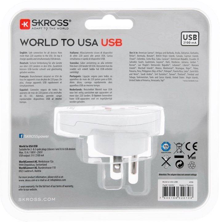 adaptor priza universal world usa cu usb skross 4