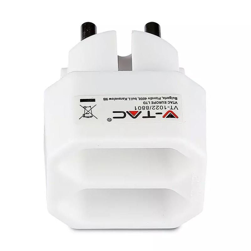 adaptor schuko 2x euro max 5a 1100w alb 44x39x61mm v tac 2