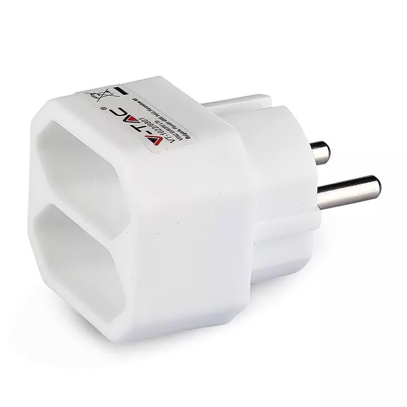 adaptor schuko 2x euro max 5a 1100w alb 44x39x61mm v tac
