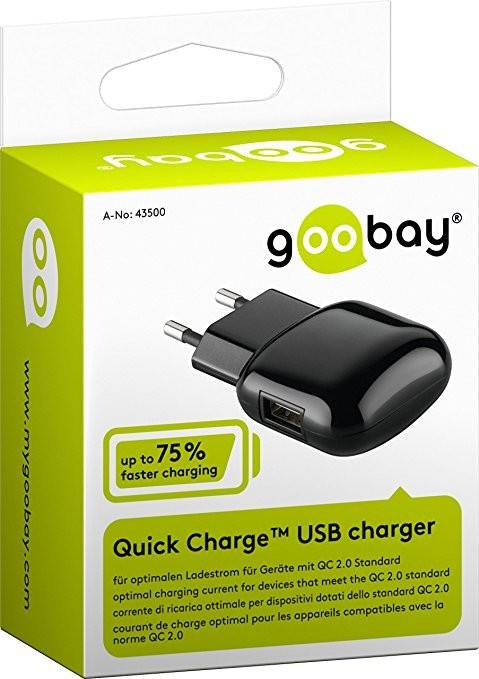 alimentator 230v quick charge 1x usb 2a negru goobay 1