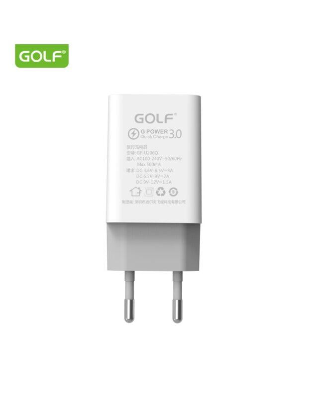 alimentator incarcator retea 230v la 1x qc usb 3a fast charge alb gf u206q blister golf 1