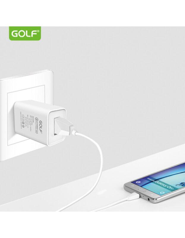 alimentator incarcator retea 230v la 1x qc usb 3a fast charge alb gf u206q blister golf 2