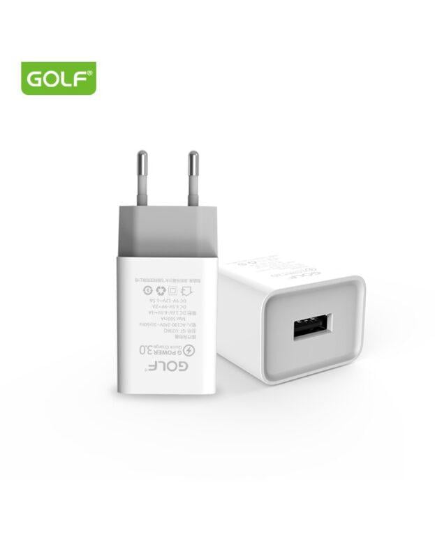alimentator incarcator retea 230v la 1x qc usb 3a fast charge alb gf u206q blister golf