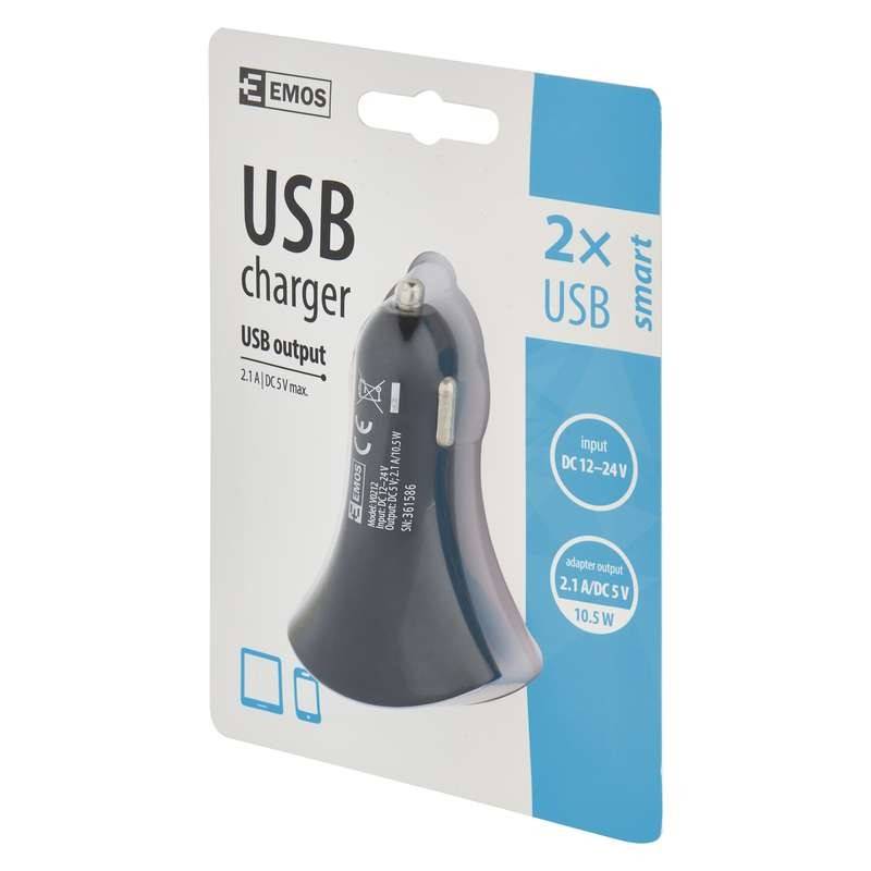 alimentator incarcator usb 12v 24v la 2x usb 21a negru v0212 emos 2