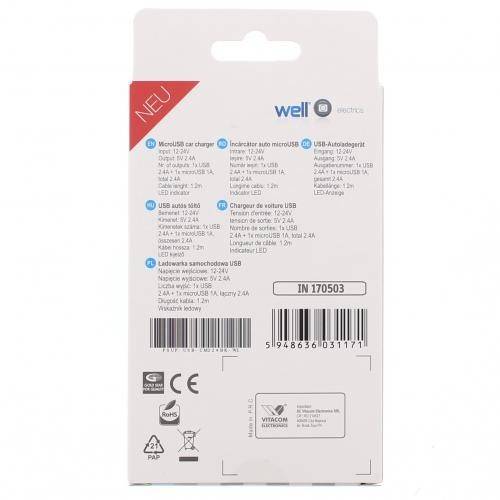 alimentator usb bricheta auto cu cablu micro usb 2 iesiri 24a negru well 3