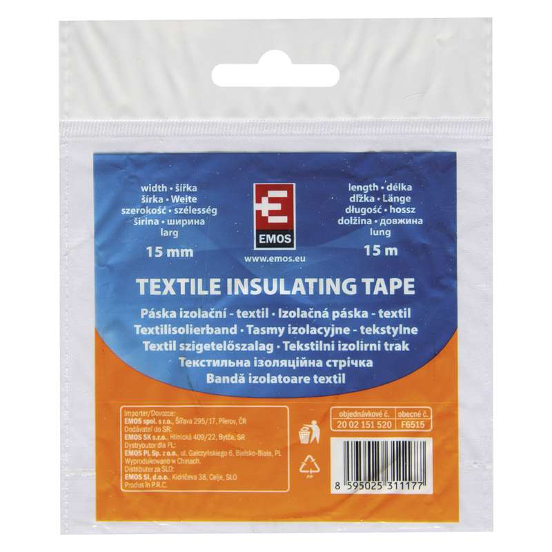 banda adeziva izolatoare textila 15m x 15mm negru f6515 emos 2