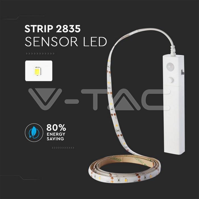 banda led 2835 24w 1m 2700k cu senzor de miscare si alimentare baterii 4x aaa v tac 2