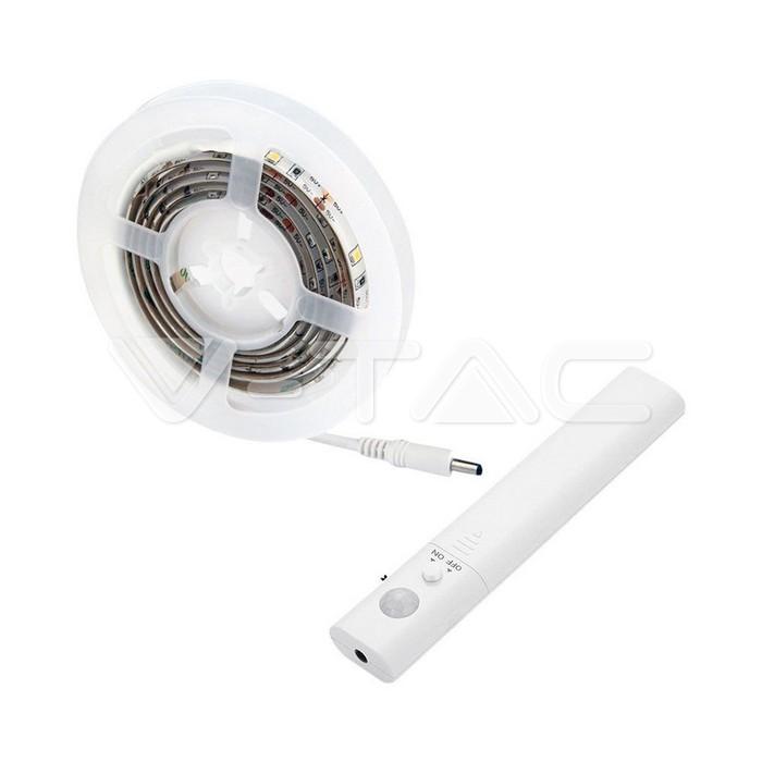 banda led 2835 24w 1m 4000k cu senzor de miscare si alimentare baterii 4x aaa v tac 1