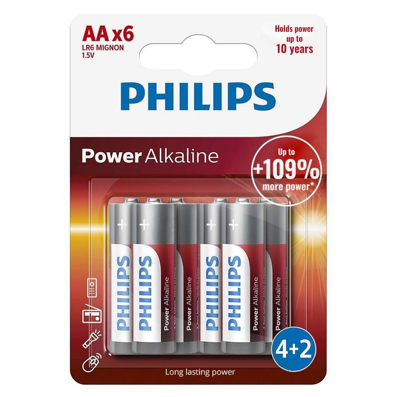 baterii power alkaline aa lr6 blister 6buc philips