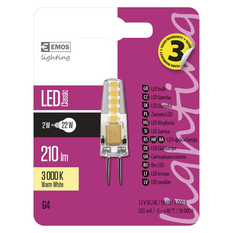 bec led g4 12v 2w 3000k alb cald 210lm zq8620 emos 1