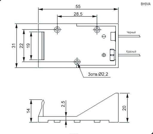 bh 9v a suport baterie 9v 6f22 6lr61 x1buc cu terminal cablu 150mm comf 3