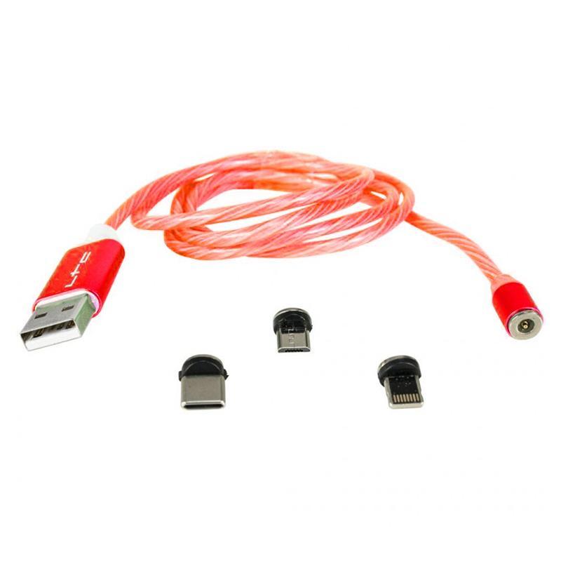 cablu 1m 3in1 usb type c iphone micro usb iluminat led rosu 1
