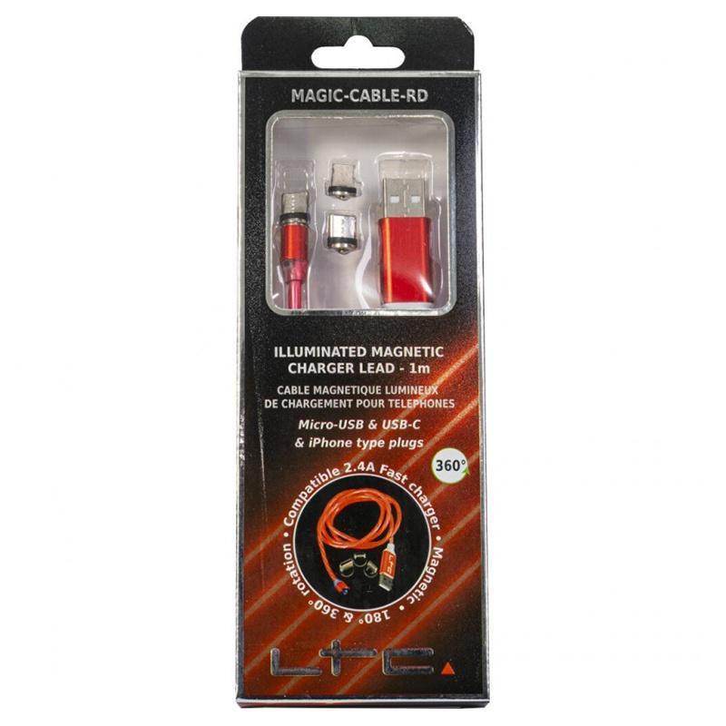 cablu 1m 3in1 usb type c iphone micro usb iluminat led rosu 3