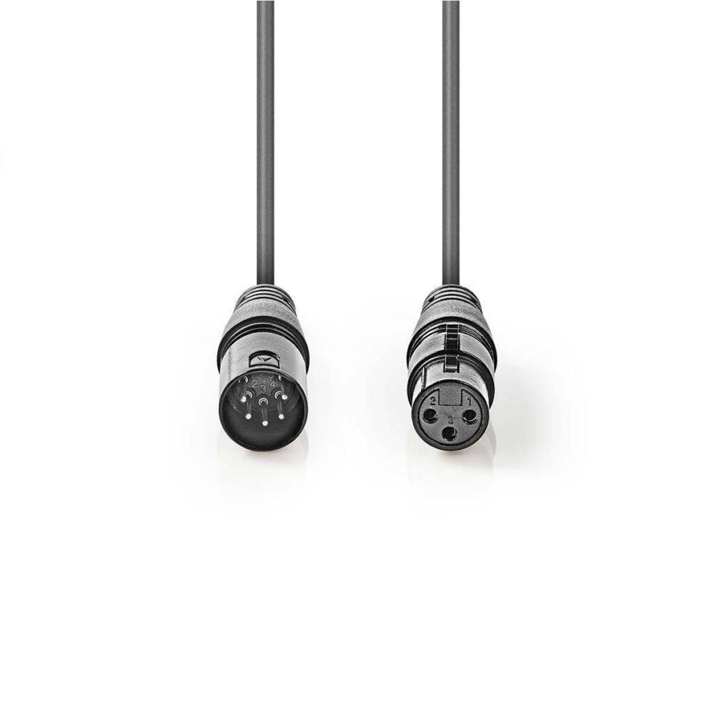 cablu adaptor dmx xlr 3 pini mama xlr 5 pini tata 03m gri nedis 1