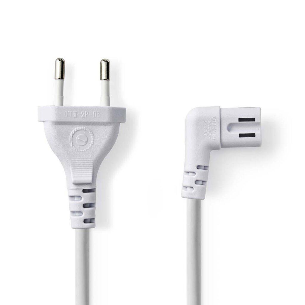 cablu alimentare euro tata 2 pini iec 320 c7 cotit 2m alb nedis