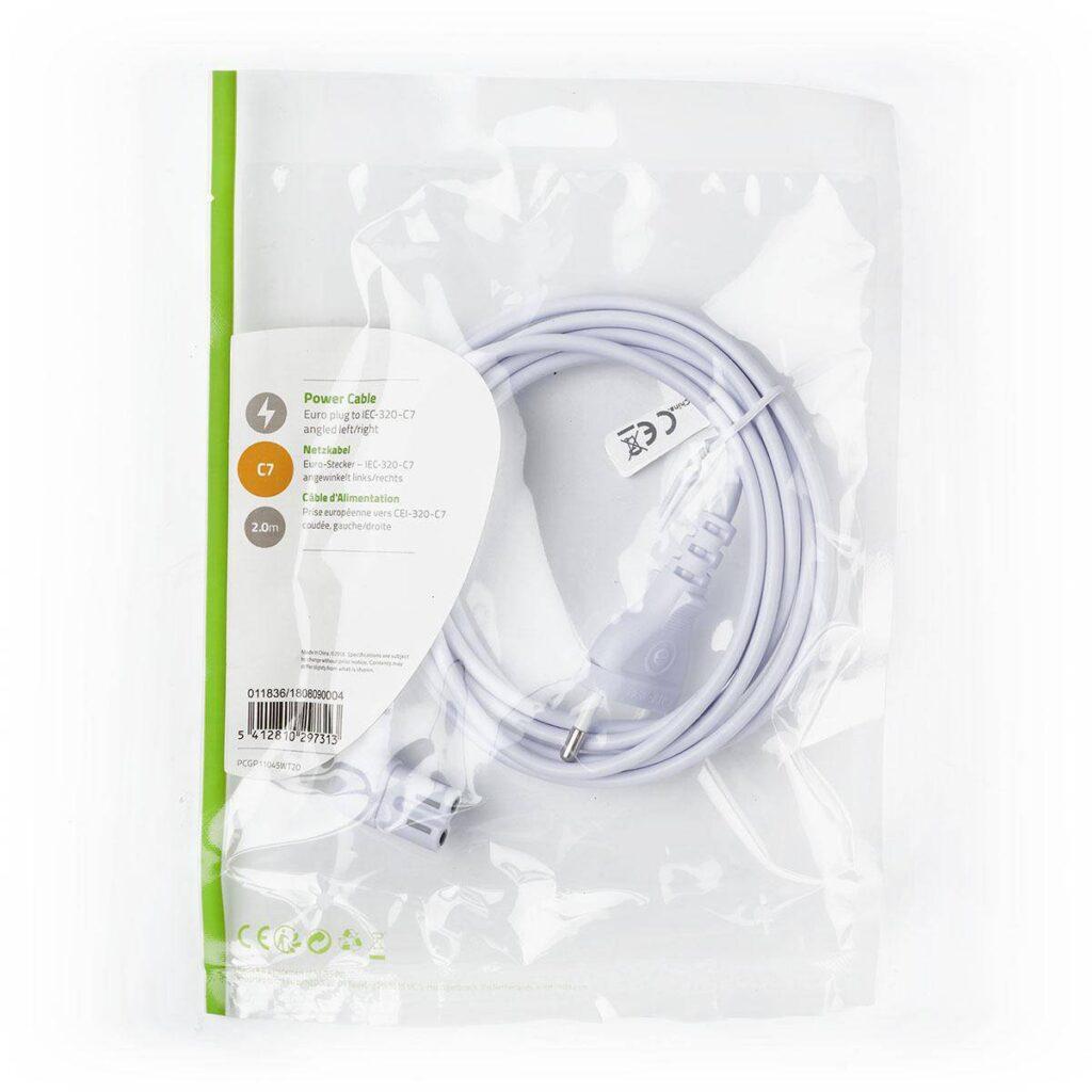 cablu alimentare euro tata 2 pini iec 320 c7 cotit 2m alb nedis 2