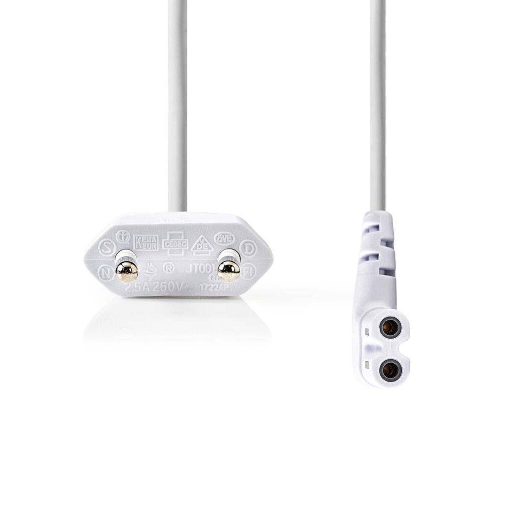 cablu alimentare euro tata 2 pini iec 320 c7 cotit 3m alb nedis 1