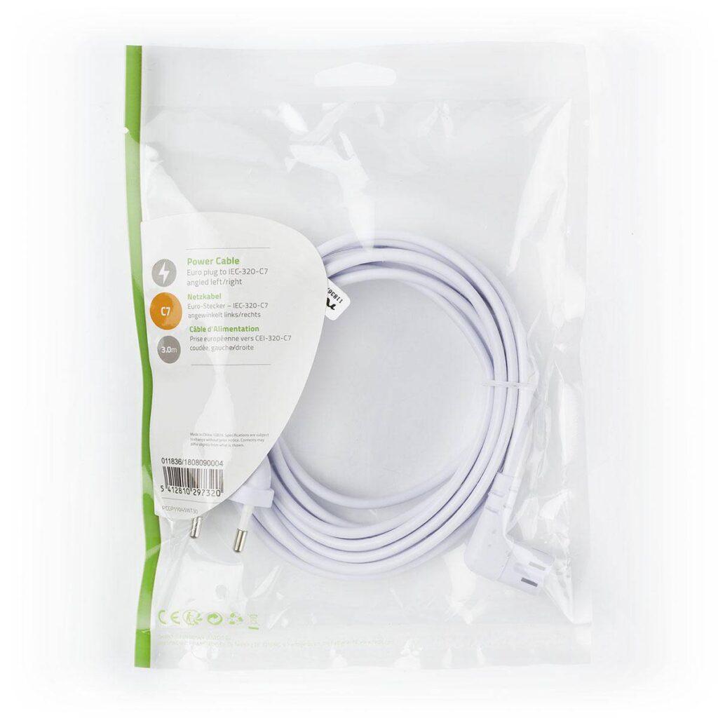 cablu alimentare euro tata 2 pini iec 320 c7 cotit 3m alb nedis 2