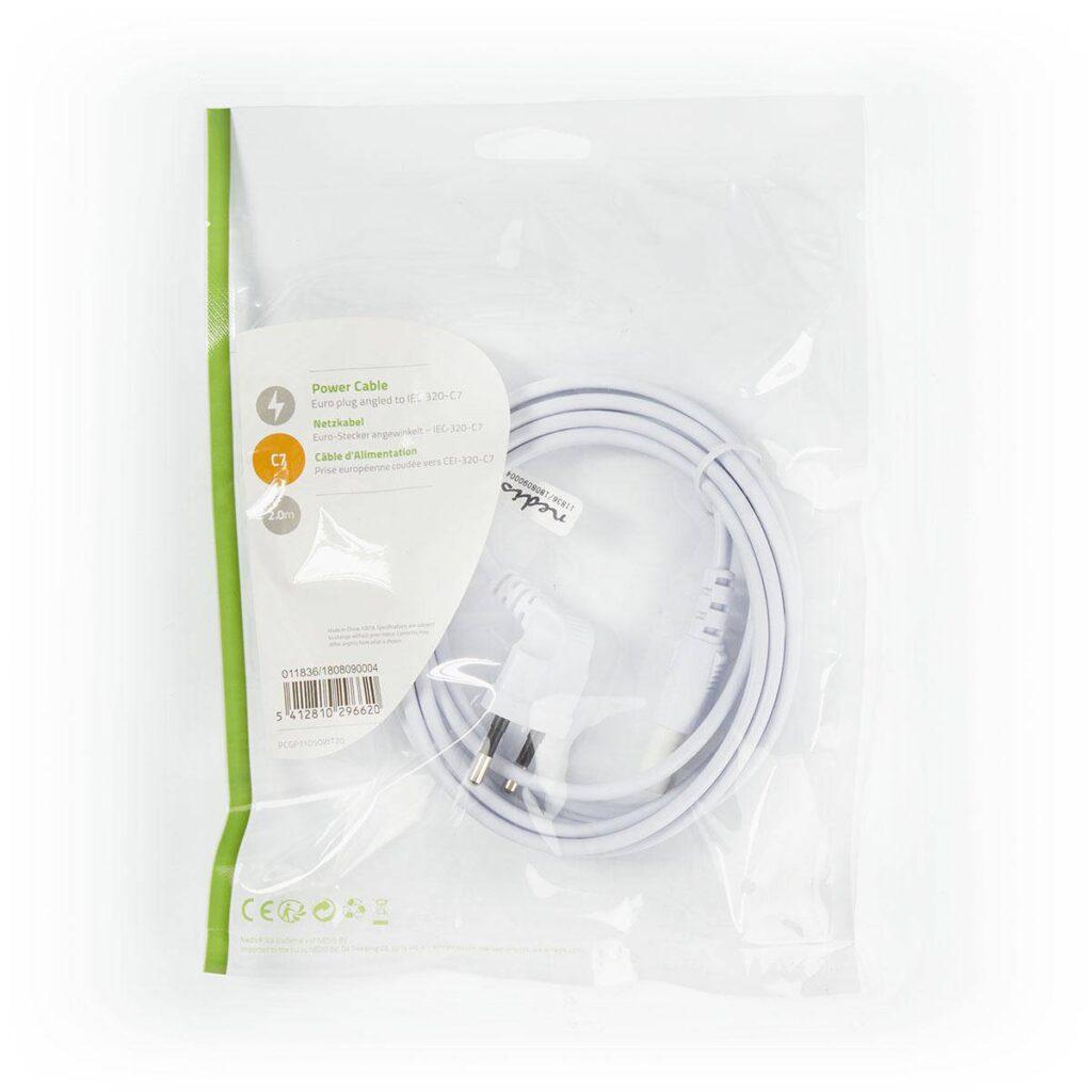 cablu alimentare euro tata cotit 2 pini iec 320 c7 2m alb nedis 2