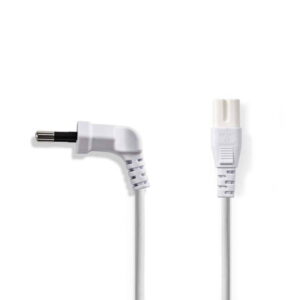 cablu alimentare euro tata cotit 2 pini iec 320 c7 2m alb nedis