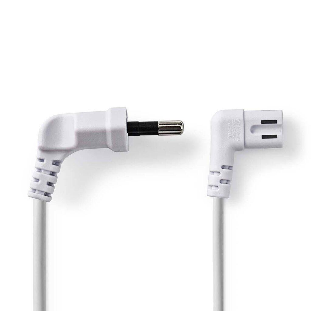 cablu alimentare euro tata cotit 2 pini iec 320 c7 cotit 3m alb nedis