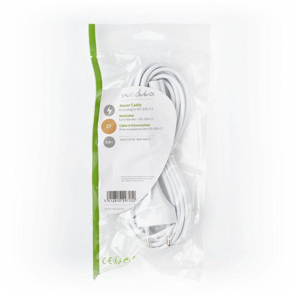 cablu alimentare euro tata iec 320 c7 3m alb nedis 2