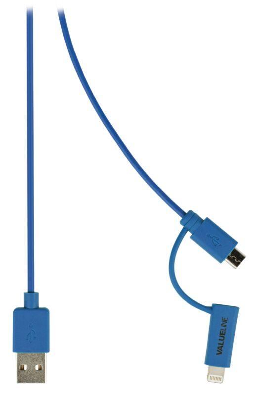 cablu alimentare si sincronizare albastru usb 20 a tata micro b tata cu adaptor lightning 1m cupru valueline scaled