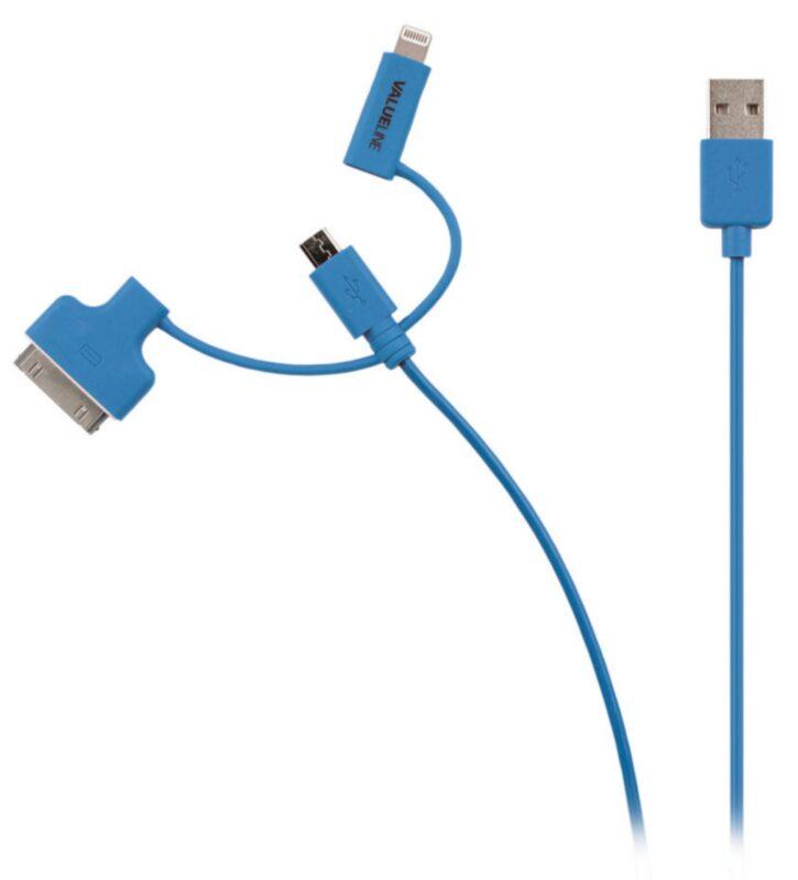 cablu alimentare si sincronizare albastru usb 20 micro usb adaptor lightning apple dock 30pini 1m cupru valueline