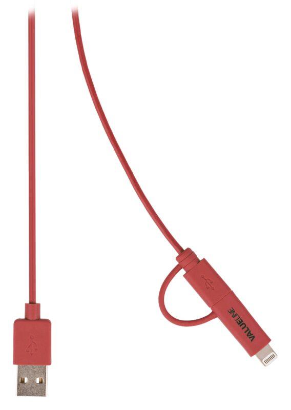 cablu alimentare si sincronizare rosu usb 20 a tata micro b tata cu adaptor lightning 1m cupru valueline 1 scaled
