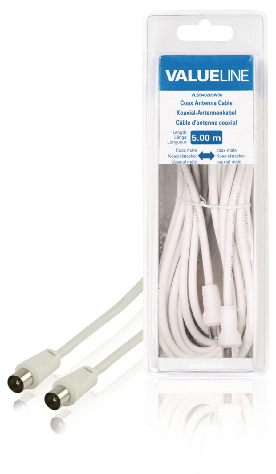 cablu antena 5m coaxial tv tata coaxial tv tata alb dublu ecranat valueline scaled