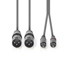 cablu audio 2x xlr 3 pini tata 2x rca tata 3m gri nedis 1