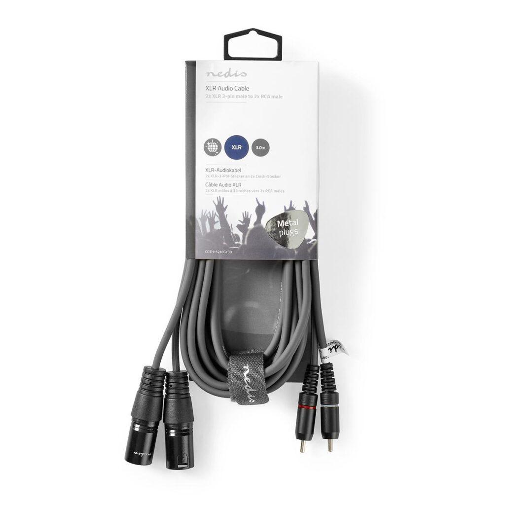 cablu audio 2x xlr 3 pini tata 2x rca tata 3m gri nedis 2