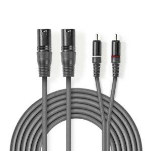 cablu audio 2x xlr 3 pini tata 2x rca tata 3m gri nedis