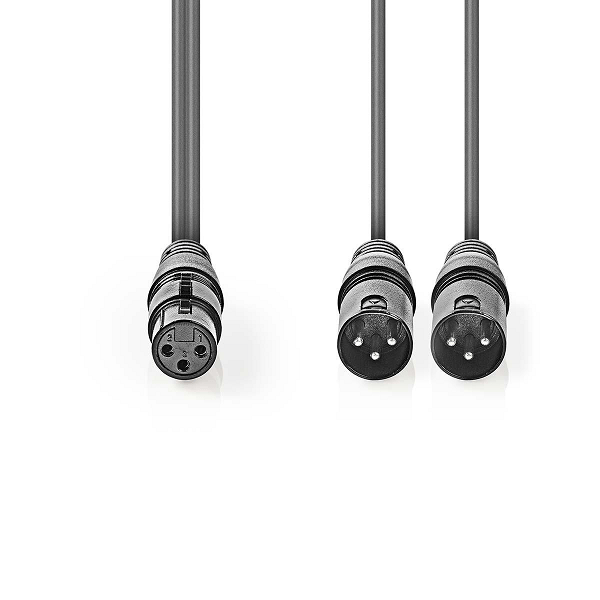 cablu audio balansat stereo 2x xlr 3 pini tata xlr 3 pini mama 15m gri nedis 1