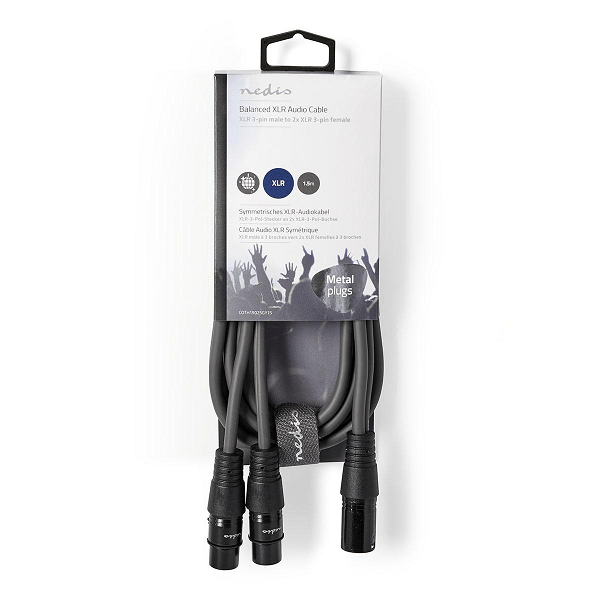 cablu audio balansat stereo nedis xlr 3 pini tata 2x xlr 3 pini mama 15m gri 2