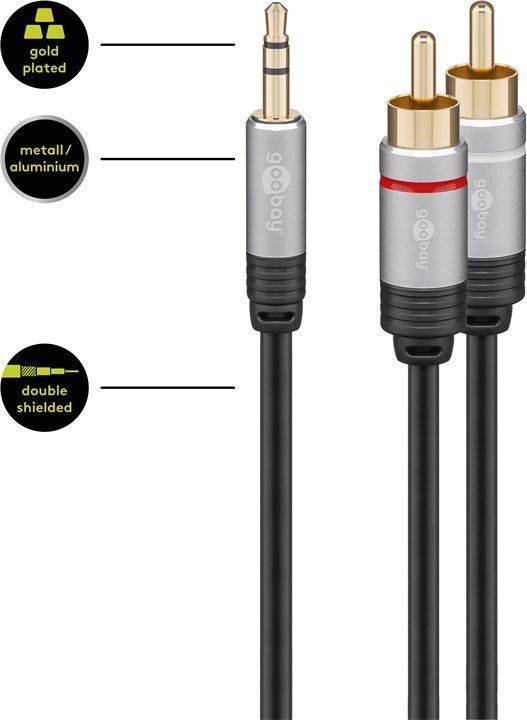 cablu audio jack 35 mm stereo tata 2x rca tata 3m dublu ecranat goobay plus 2