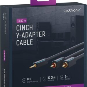 cablu audio profesional jack 35 mm 2x rca 15m 50ohm ofc cupru dublu ecaranat fara oxigen awg23 clicktronic 70473